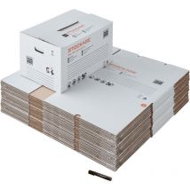 Lot 20 cartons stockage - 58 x 40 x 30 cm - Poignées renforcées - 1 marqueur offert - Pack And Move