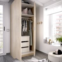 Pack Armario de 2 puertas 80 cm + Cajonera interior, Natural/Blanco – essen 2