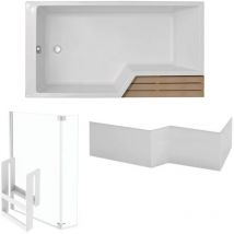 Pack baignoire bain douche antidérapante 160 x 90 Jacob Delafon Neo blanc mat - v.gauche + pare bain chromé + tablier