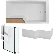Pack baignoire bain douche antidérapante 150 x 80 Jacob Delafon Neo blanc mat - v.droite + pare bain noir mat + tablier