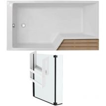 Jacob Delafon - Pack 170 x 90 Bañera ducha antideslizante Neo versión izquierda blanco mate + mampara bañera negra mate