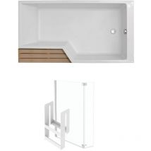Jacob Delafon - Pack bañera ducha antideslizante Neo 170 x 90 blanco mate - lado derecho + mampara bañera cromada