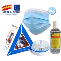 Pack básico para tu coche: Baliza V16 Help Flash conectada + Gel hidroalcoholico + 50 mascarillas en color azul - Multicolor