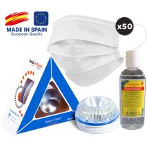 Pack básico para tu coche: Baliza V16 Help Flash conectada + Gel hidroalcoholico + 50 mascarillas en color blanco - Multicolor