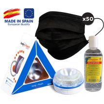 Pack básico para tu coche: Baliza V16 Help Flash conectada + Gel hidroalcoholico + 50 mascarillas en color negro - Multicolor