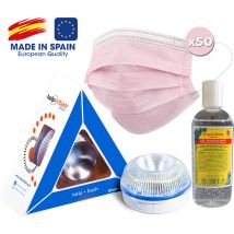 Pack básico para tu coche: Baliza V16 Help Flash conectada + Gel hidroalcoholico + 50 mascarillas en color rosa - Multicolor