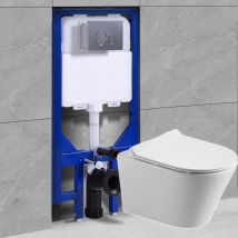 Pack Bati-support Horow wc sans bride Superspin chasse d'eau monotrou, fixations invisibles + Abattant softclose + Plaque blanche