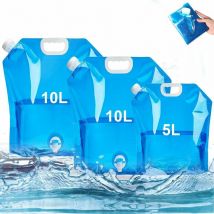 BSR - 3 Pack (Blue) Collapsible Water Containers with Tap 2 x 10L + 1 x 5L Portable Drinking Water Container bpa Free Foldable Water Canister for