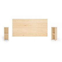 Decowood - Pack cabecero y mesitas de madera maciza en tono natural de 140cm