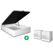 Pack Cama Canape Abatible + Mesita de Noche 1 Cajon Blanco
