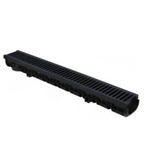 Pack Caniveau Noir pp pratiko série 130XL bas 130 x 1000 mm + deux Grilles b-tek 125 + 2 blocages en métal First Plast