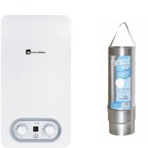 Pack Chauffe-eau gaz instantané Elm Leblanc Ondea Hydropower, 10 l/min butane propane bas nox + gaine flexor cheminée