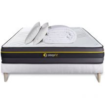 Sleepfit - Pack prêt à dormir 180x200 matelas active + sommier kit blanc + 2 oreillers mémoire de forme 60x40cm + Couette Percale 260x240c