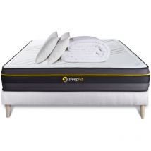 Sleepfit - Pack prêt à dormir 140x190 matelas active + sommier kit blanc + 2 oreillers mémoire de forme 60x40cm + Couette Percale 240x220
