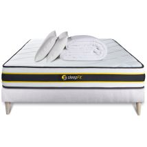 Sleepfit - Pack prêt à dormir 160x200 matelas flexy + sommier kit blanc + 2 oreillers mémoire de forme 60x40cm + Couette Percale 260x240cm