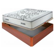 Aznar - Colchón muelles ensacados Queen 28 cm acogida gradual + Canapé abatible madera 3D transpirable altura 34 cm 150x200 cm - Cerezo
