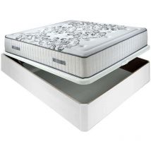 Aznar - Colchón muelles ensacados Queen 28 cm acogida gradual + Canapé abatible madera 3D transpirable altura 34 cm Blanco - 90x200 cm