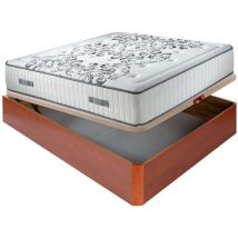 Aznar - Colchón muelles ensacados Queen 28 cm acogida gradual + Canapé abatible madera 3D transpirable altura 34 cm 160x200 cm - Cerezo