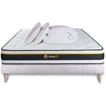 Sleepfit - Pack lit complet 160x200 cm - Matelas + Sommier Blanc (en kit) + 2 oreillers + Couette - Soft