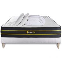 Sleepfit - Pack prêt à dormir 180x200 matelas ultra + sommier kit blanc + 2 oreillers mémoire de forme 60x40cm + Couette Percale 260x240cm