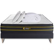 Sleepfit - Pack prêt à dormir 140x190 matelas ultra + sommier kit noir + 2 oreillers mémoire de forme 60x40cm + Couette Percale 240x220 cm