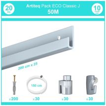 Arti Teq - Pack complet 50 mètres cimaise Classic j couleur Aluminium - Suspension et déplacement facile de cadres et tableaux
