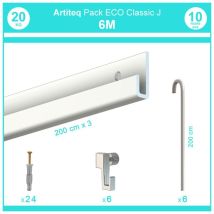 Pack complet 6 mètres cimaise Classic J avec tiges couleur Blanc laqué - Accrochage de cadres et tableaux avec tige