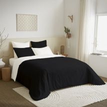 Pack complet 6 pièces Noir/Blanc housse de couette pour lit 160 x 200 cm 100% coton / 57 fils/cm²