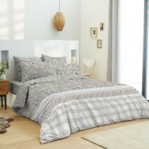 Pack complet housse de couette réversible pour lit 160 x 200 cm Floral taupe