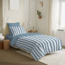 Pack complet housse de couette réversible pour lit 90 x 190 cm Anatole azur