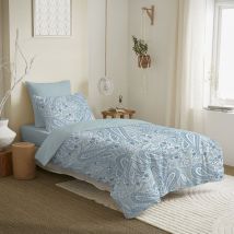 Pack complet housse de couette réversible pour lit 90 x 190 cm Cachemire bleu