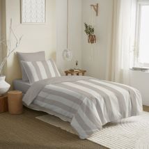 Pack complet housse de couette réversible pour lit 90 x 190 cm Deauville beige