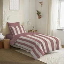 Coton Pur - Pack complet housse de couette réversible pour lit 90 x 190 cm Deauville pourpre