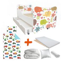 Bebegavroche - Pack complet Avec Tiroir Et Lit Eléphants - 70 x140 cm
