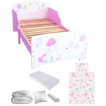 Bebegavroche - Pack complet Premium Lit enfant Licorne Lit+Matelas & Parure+Couette+Oreiller