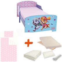 Bebegavroche - Pack lit complet Premium Pat'Patrouille violet - Stella et Everest Lit+matelas+drap housse+parure de lit+couette+oreiller
