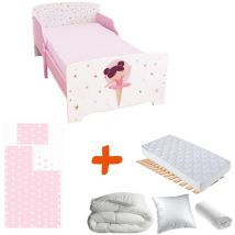 Bebegavroche - Pack complet Premium Lit junior 140 cm Ballerine Lit+Matelas & Parure+Couette+Oreiller