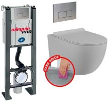 Coribi - Pack complet wc bâti autoportant + Cuvette gris matt suspendu
