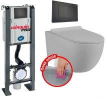 Coribi - Pack complet wc bâti autoportant + Cuvette gris matt suspendu