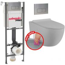 Coribi - Pack complet wc bâti Initio + Cuvette gris matt suspendu sans