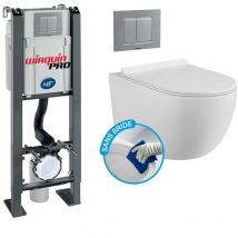 Wirquin Pro - Pack Complet wc Sans Bride Bati Autoportant + Cuvette sans bride + Plaque Chromée modele chrono