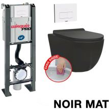 Wirquin Pro - WC-Komplettpaket ohne Flansch Freistehendes Bati + WC-Becken Mattschwarz ohne Flansch + Weiße Platte design