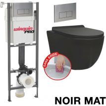 Pack completo Inodoro Bati initio + Taza negra mate suspendida sin brida + Placa design cromada