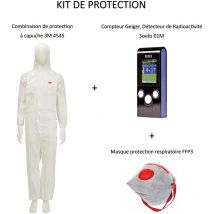 Pack Compteur Geiger, Détecteur de Radioactivité Nucléaire Soeks 01M + Vêtements de protection à capuche Combinaison 3M 4545 Taille xl + Masque FFP3