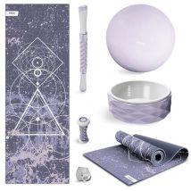 Fitfiu Fitness - Kit 6 Yoga- und Pilates-Zubehör KITWELL-600 lila, Matte, Rad, Fitball, Übungsband, 2 Massagegeräte, Anfänger und Steigerung der