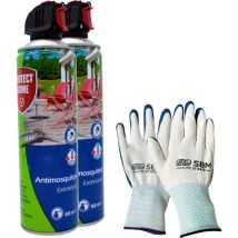 Protect Home - Pack de 2 Antimosquitos Exteriores, Insecticida Persistente, Ideal para Mosquitos Tigre y Moscas, 500 ml + Guantes Originales de la