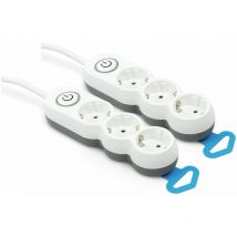 Pack de 2 Bases múltiples con 3 enchufes Garza Cable de 1.4 Metros, Enchufe Plano, con Interruptor, Protección Infantil, Blanco