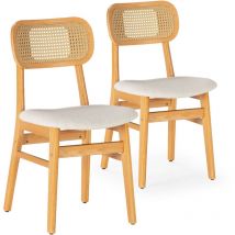 Vs Venta-stock - Pack de 2 chaises Boira en Chêne avec Imitation tissu mouton et rotin synthétique