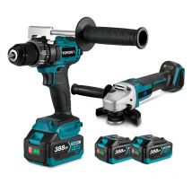 Onevan - Pack de 2 plusieurs outils électroportatifs, Perceuse à percussion+ Meuleuse d'angle 125 mm + Deux batteries 388VF et chargeur