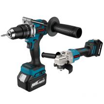 Pack de 2 plusieurs outils électroportatifs,Meuleuse d'angle de 125 mm + Perceuse visseuse à percussion sans fil - Deux batteries et chargeur
